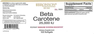 Photo of the Bronson Laboratories Beta Carotene 25,000 IU label