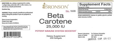 Photo of the Bronson Beta Carotene 25,000 IU label