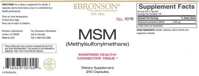 Photo of the Bronson Laboratories MSM (Methylsulfonylmethane) label