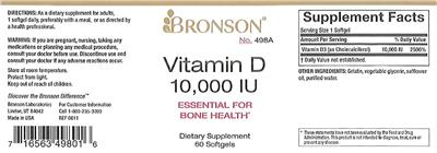 Photo of the Bronson Vitamin D 10,000 IU label