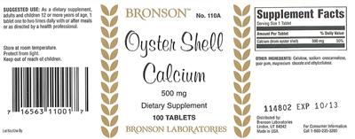 Photo of the Bronson Oyster Shell Calcium 500 mg label
