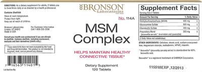 Photo of the Bronson Laboratories MSM Complex label
