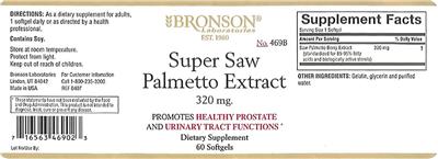 Photo of the Bronson Laboratories Super Saw Plametto Extract 320 mg label
