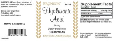 Photo of the Bronson Hyaluronic Acid 20 mg label