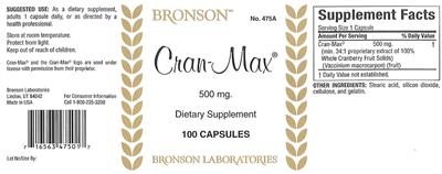 Photo of the Bronson Cran-Max 500 mg label