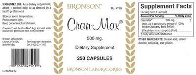 Photo of the Bronson Cran-Max 500 mg label