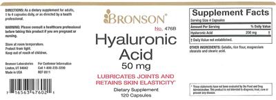 Photo of the Bronson Hyaluronic Acid 50 mg label