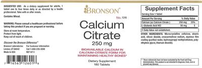Photo of the Bronson Calcium Citrate 250 mg label