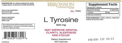 Photo of the Bronson Laboratories L Tyrosine 500 mg label