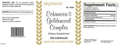 Photo of the Bronson Echinacea & Goldenseal Complex label
