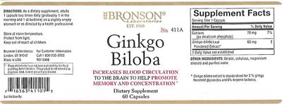 Photo of the Bronson Laboratories Ginkgo Biloba label