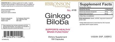 Photo of the Bronson Laboratories Ginkgo Biloba label