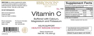 Photo of the Bronson Laboratories Vitamin C Buffered With Calcium, Magnesium And Potassium label