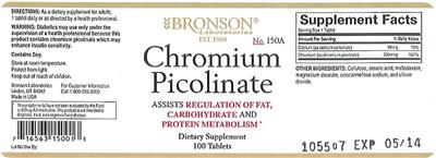 Photo of the Bronson Laboratories Chromium Picolinate label