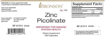 Photo of the Bronson Zinc Picolinate label