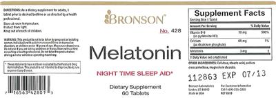 Photo of the Bronson Melatonin label