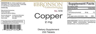 Photo of the Bronson Laboratories Copper 2 mg label