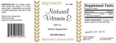 Photo of the Bronson Natural Vitamin E 200 IU label