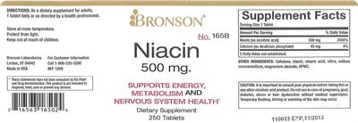 Photo of the Bronson Niacin 500 mg label