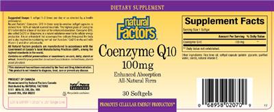 Photo of the Natural Factors Coenzyme Q10 100 mg label