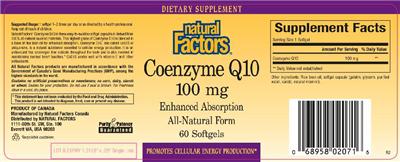 Photo of the Natural Factors Coenzyme Q10 100 mg label