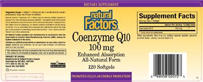 Photo of the Natural Factors Coenzyme Q10 100 mg label