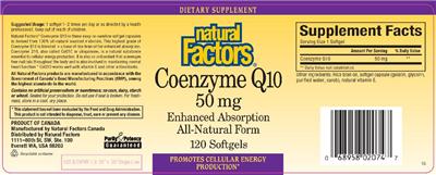 Photo of the Natural Factors Coenzyme Q10 50 mg label