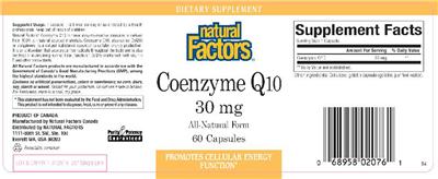 Photo of the Natural Factors Coenzyme Q10 30 mg label