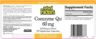 Photo of the Natural Factors Coenzyme Q10 60 mg label