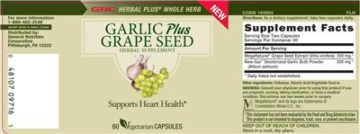 Photo of the GNC Herbal Plus Garlic plus Grape Seed label