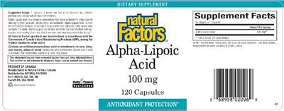 Photo of the Natural Factors Alpha-Lipoic Acid 100 mg label