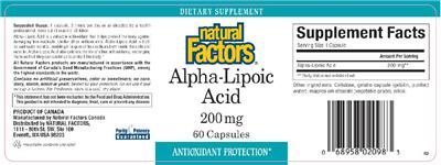 Photo of the Natural Factors Alpha-Lipoic Acid 200 mg label