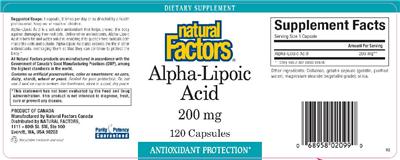 Photo of the Natural Factors Alpha-Lipoic Acid 200 mg label
