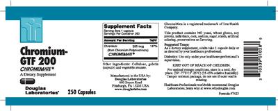 Photo of the Douglas Laboratories Chromium-GTF 200 ChromeMate label