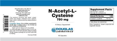 Photo of the Douglas Laboratories N-Acetyl-L-Cysteine 750 mg label