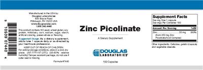 Photo of the Douglas Laboratories Zinc Picolinate label