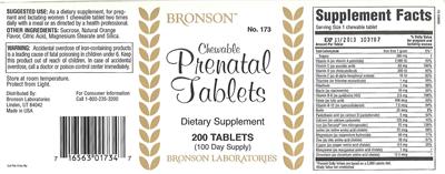 Photo of the Bronson Chewable Prenatal Tablets label