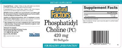 Photo of the Natural Factors Phosphatidyl Choline (PC) 420 mg label
