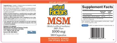Photo of the Natural Factors MSM 1000 mg label
