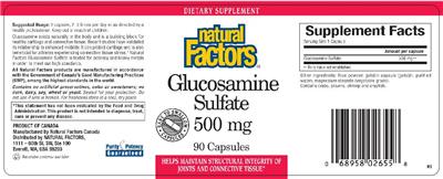 Photo of the Natural Factors Glucosamine Sulfate 500 mg label