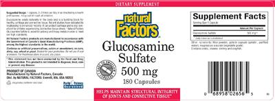 Photo of the Natural Factors Glucosamine Sulfate 500 mg label