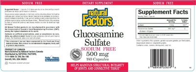 Photo of the Natural Factors Glucosamine Sulfate Sodium Free 500 mg label