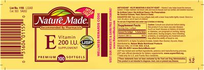 Photo of the Nature Made Vitamin E 200 IU Supplement label