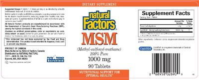 Photo of the Natural Factors MSM 1000 mg label