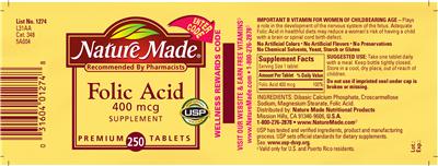 Photo of the Nature Made Folic Acid 400 mcg label