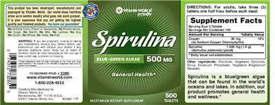 Spirulina Blue-Green Algae 500 mg