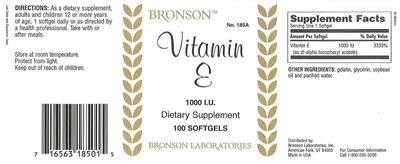 Photo of the Bronson Vitamin E 1000 IU label
