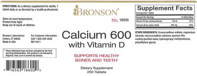 Photo of the Bronson Calcium 600 With Vitamin D label