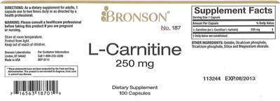 Photo of the Bronson L-Carnitine 250 mg label