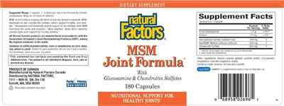 Photo of the Natural Factors MSM Joint Formula label